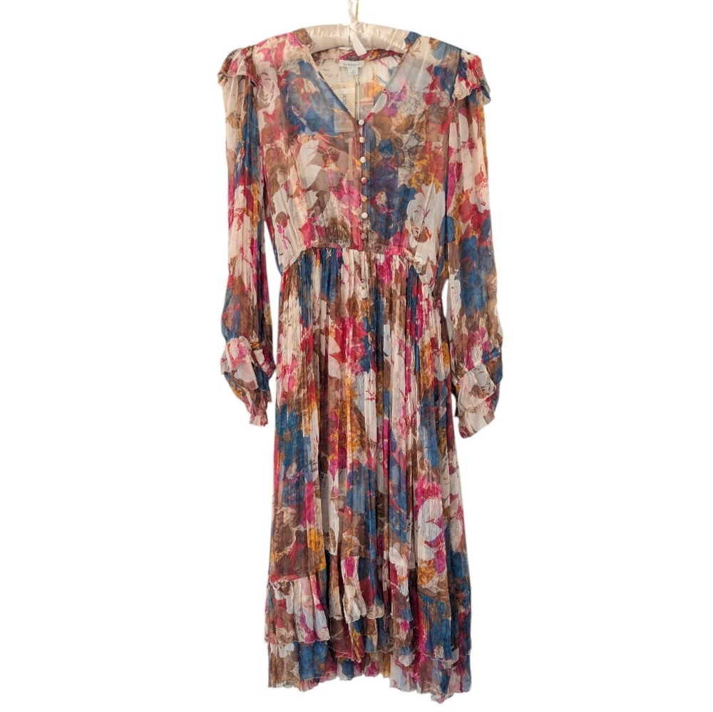 NWT Sundance Silk Trieste Romance Feminine Floral Boho Midi Dress Medium